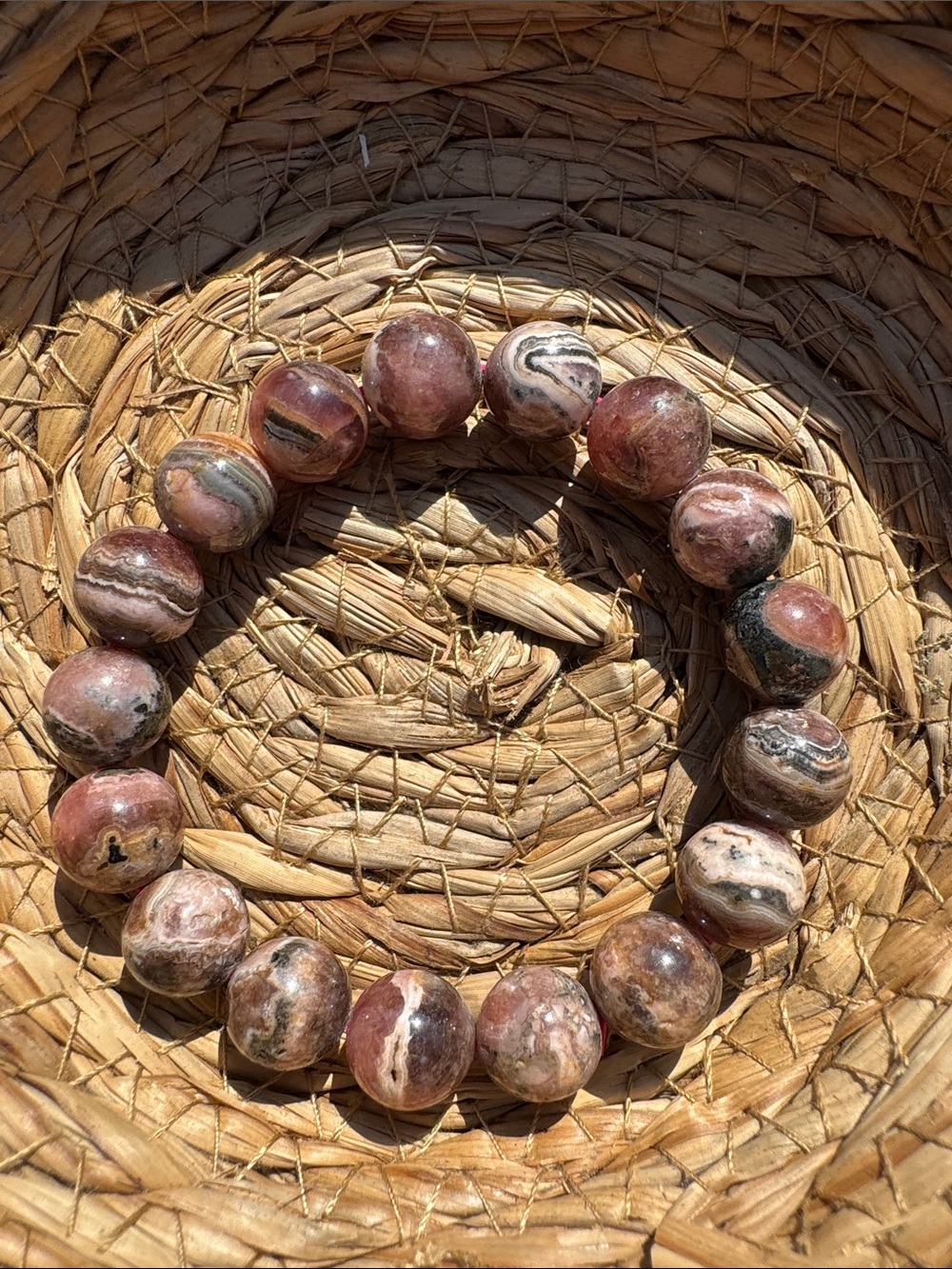 Natural Rhodochrosite Beaded Stretch Bracelet in Pink